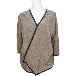 Alfani Sweater Open Front Angled Front Hem 3/4 Sleeve Brown W/Black Trim size XL